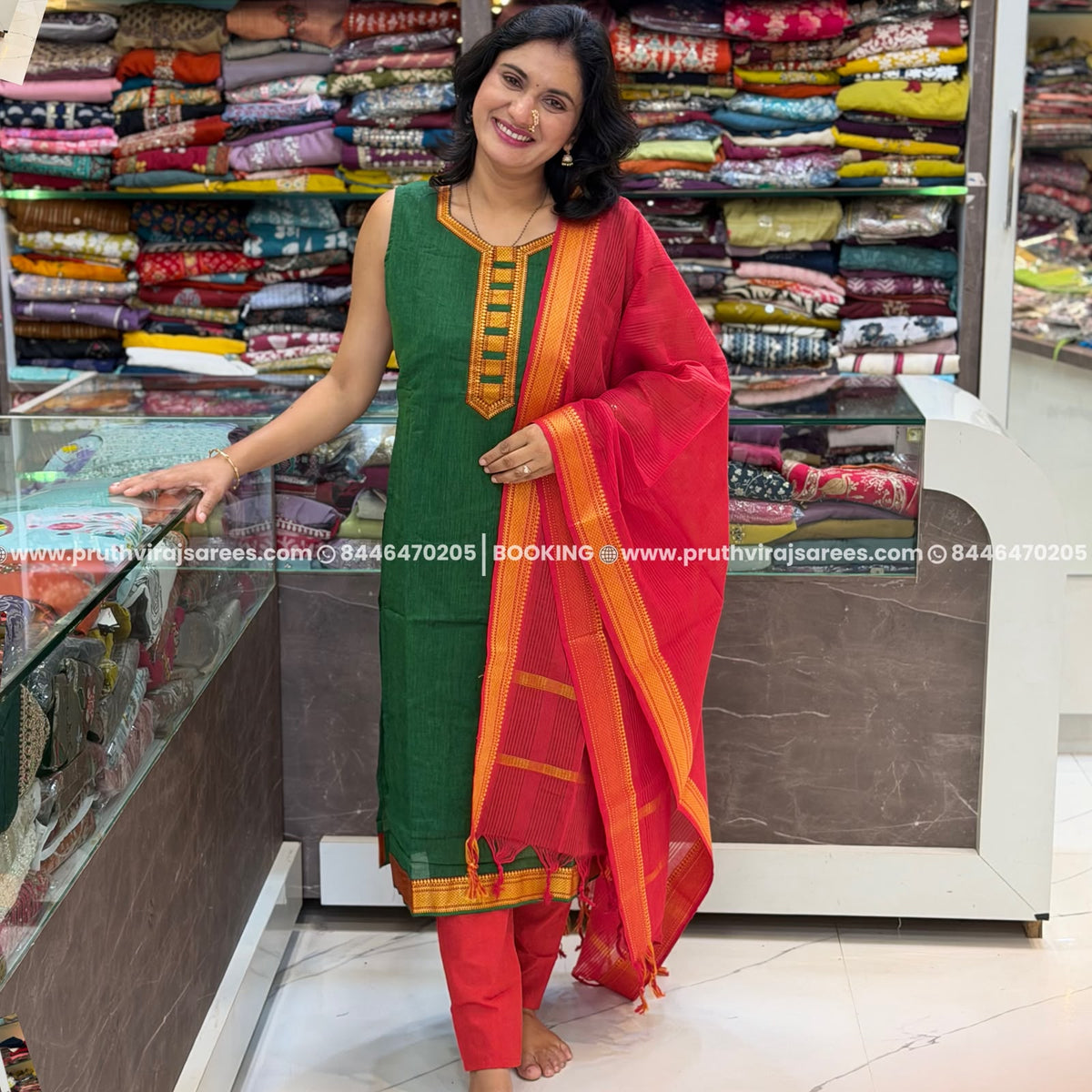 Cotton Masarai South Indian Saree - Green
