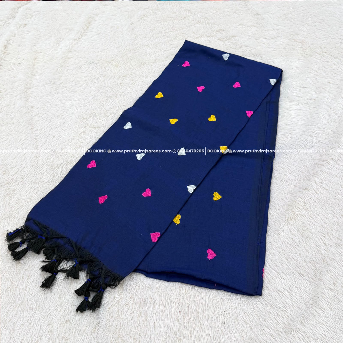 Mal Cotton Hard Design Saree - Navy  Blue