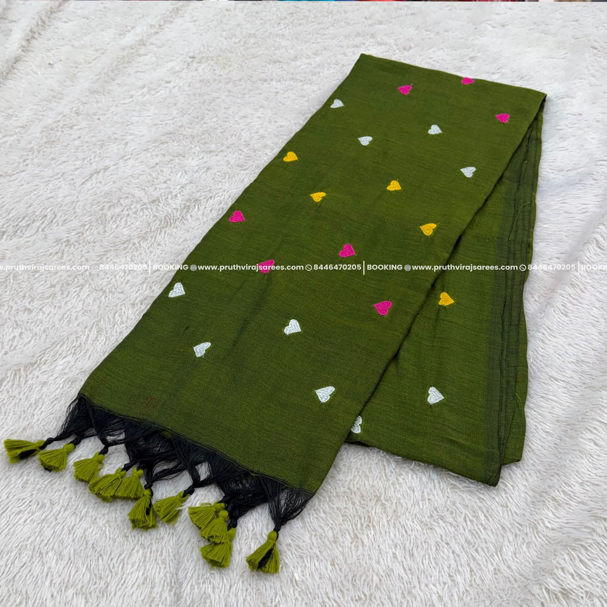 Mal Cotton Hard Design Saree- Green