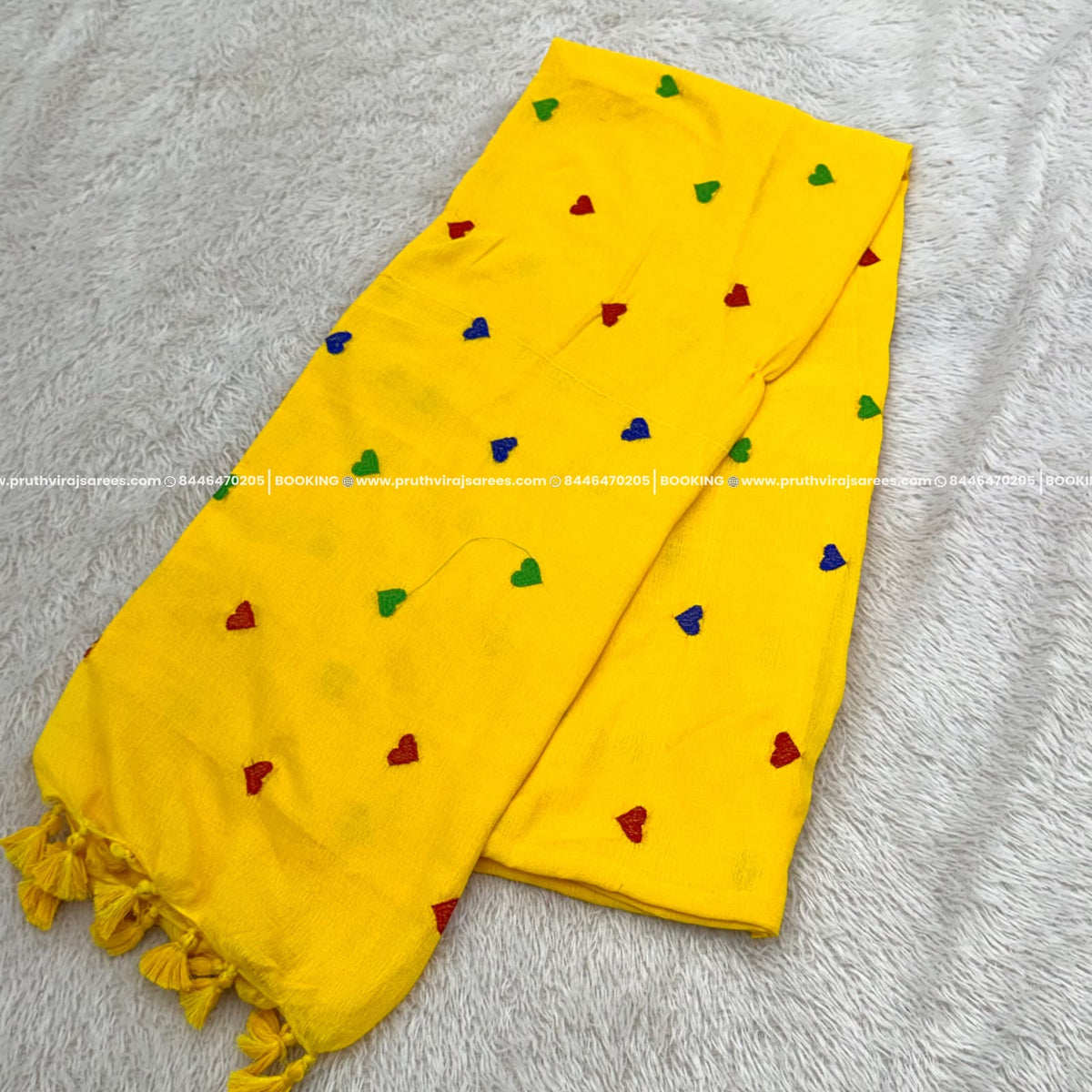 Mal Cotton Hard Design Saree- Yellow