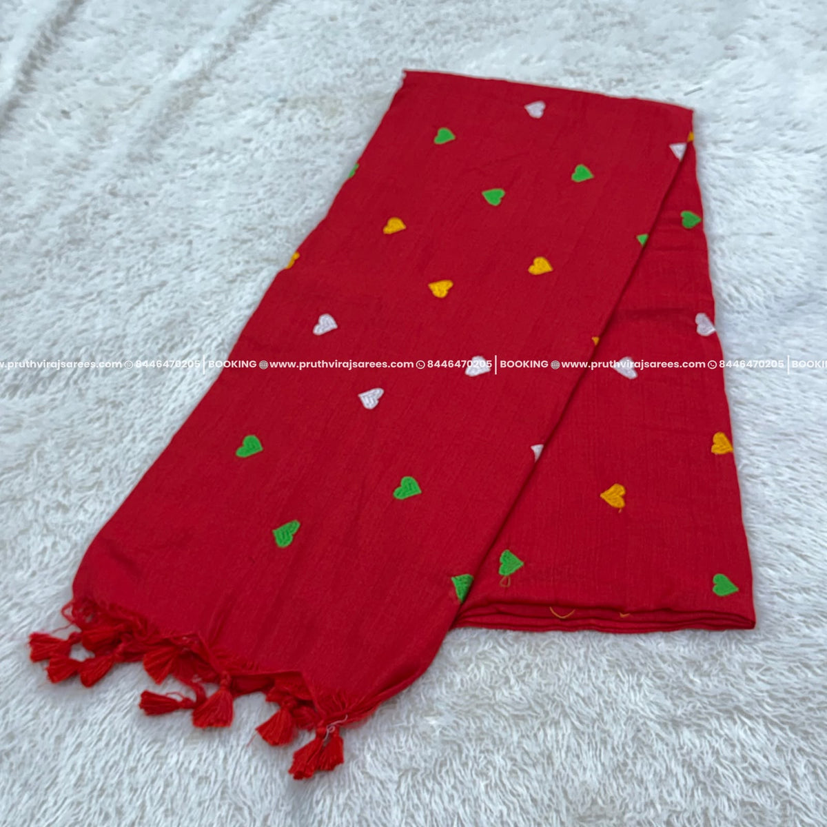 Mal Cotton Hard Design Saree- Red