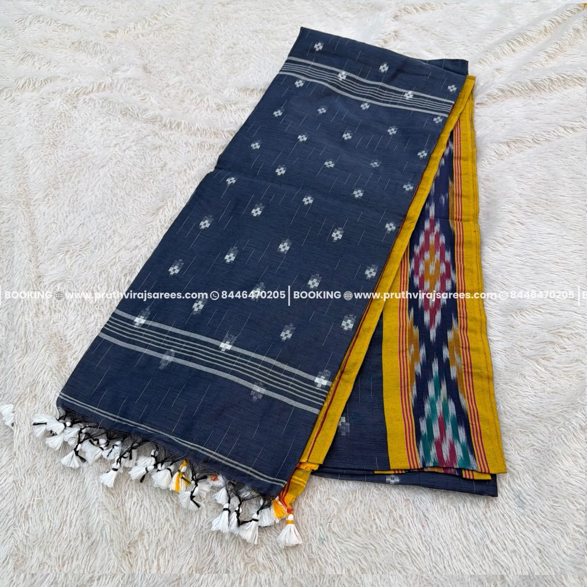 Kolkata Jamdani Designer Saree –  Navy Blue
