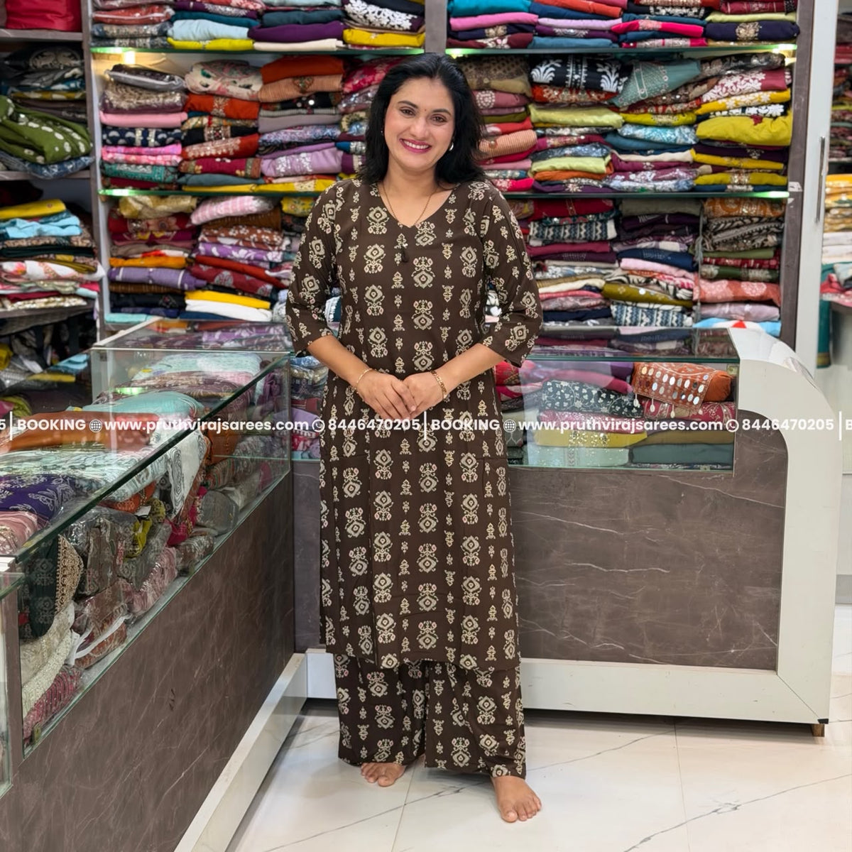 Rayon Khaddi Print Cord Set –  Coffee
