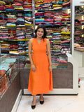 Classic V-Neck Midi Dress – Orange