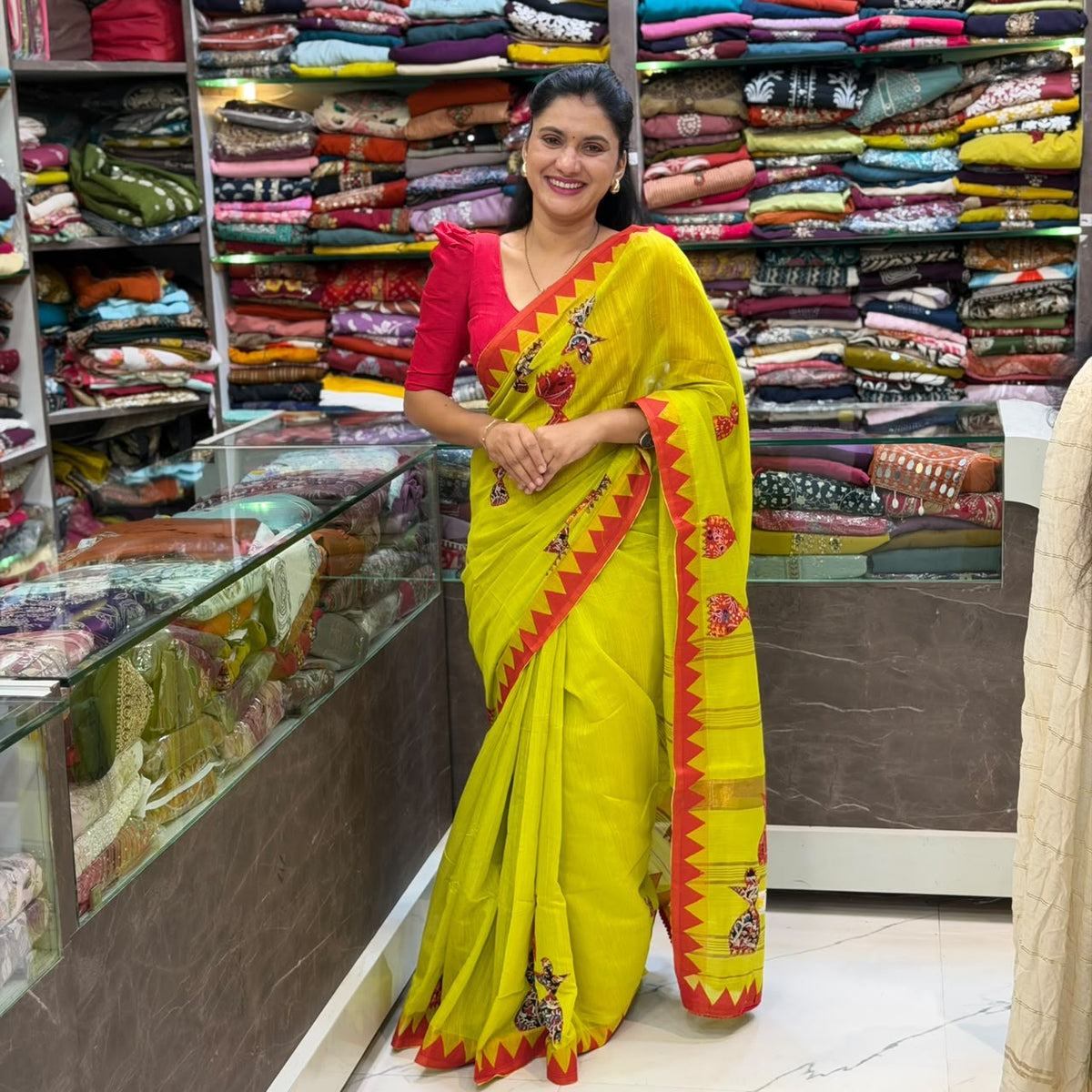 Kolkata Cotton Applique Work Saree