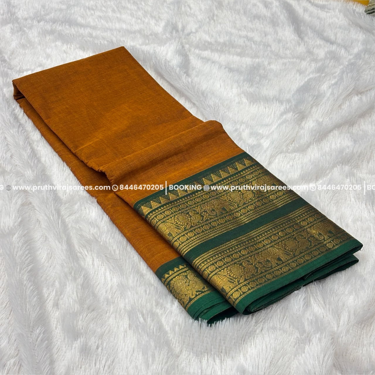 Best Kanchi Cotton Saree –  Deep Mustered