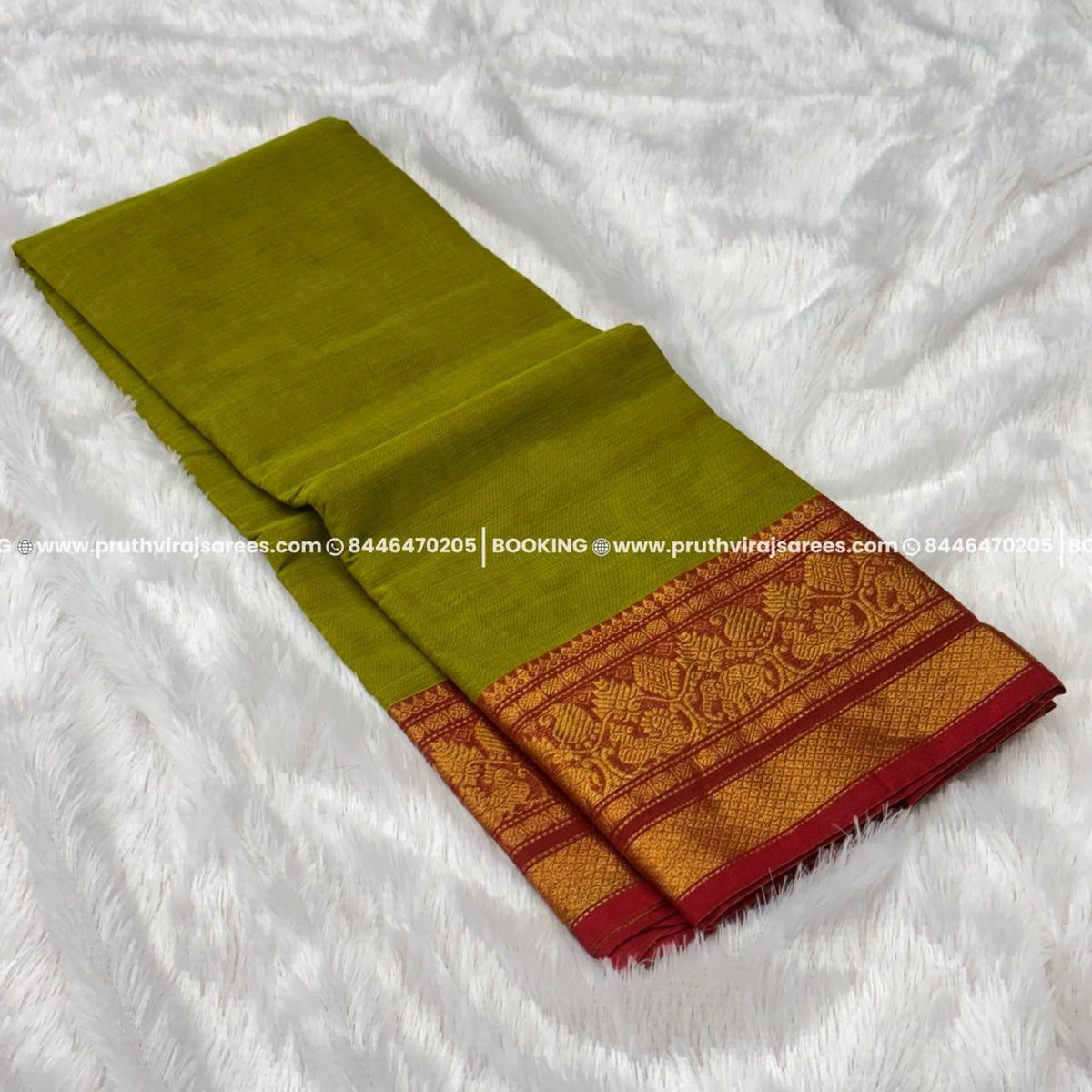 Best Kanchi Cotton Saree –  Olive Green
