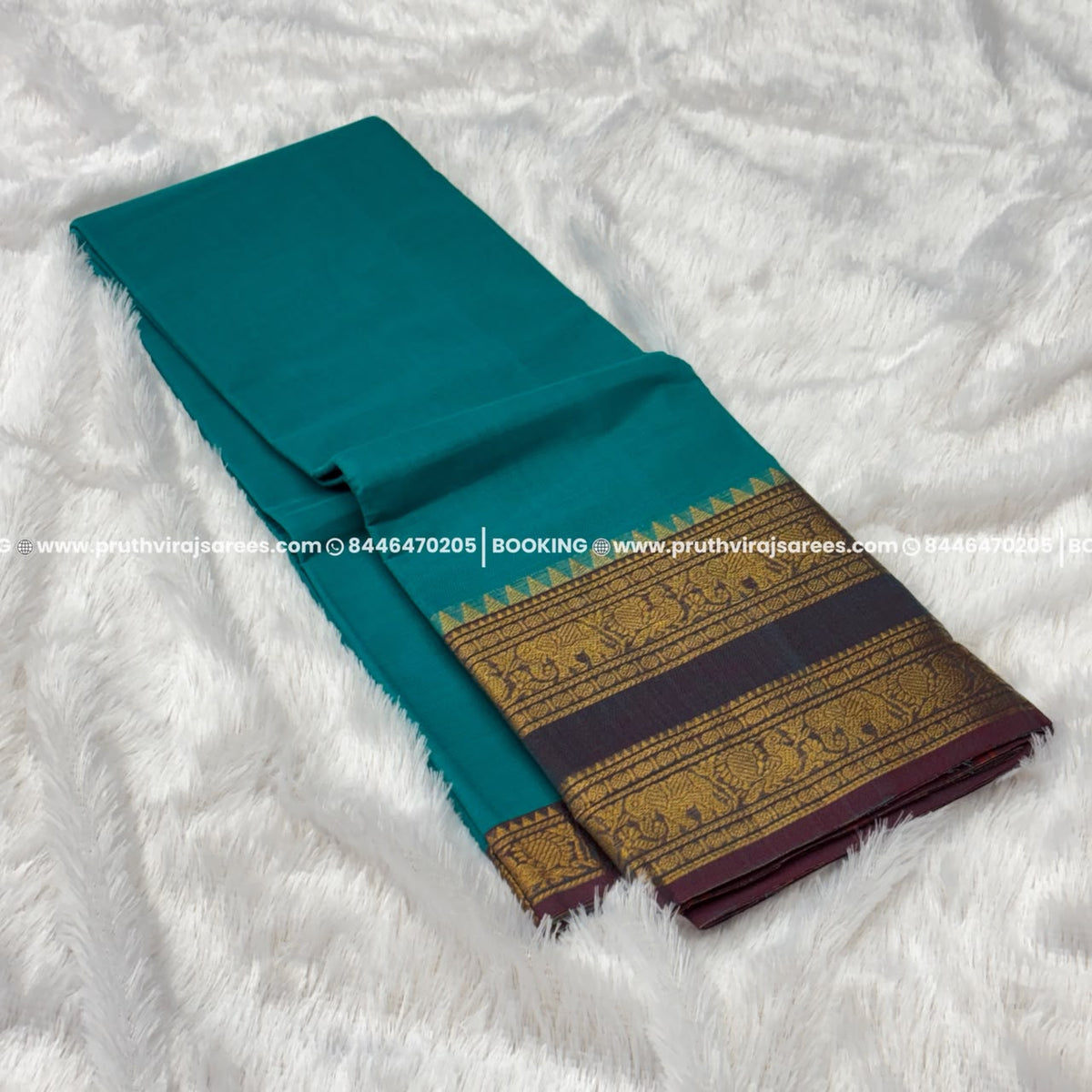 Best Kanchi Cotton Saree –  Turkish Blue