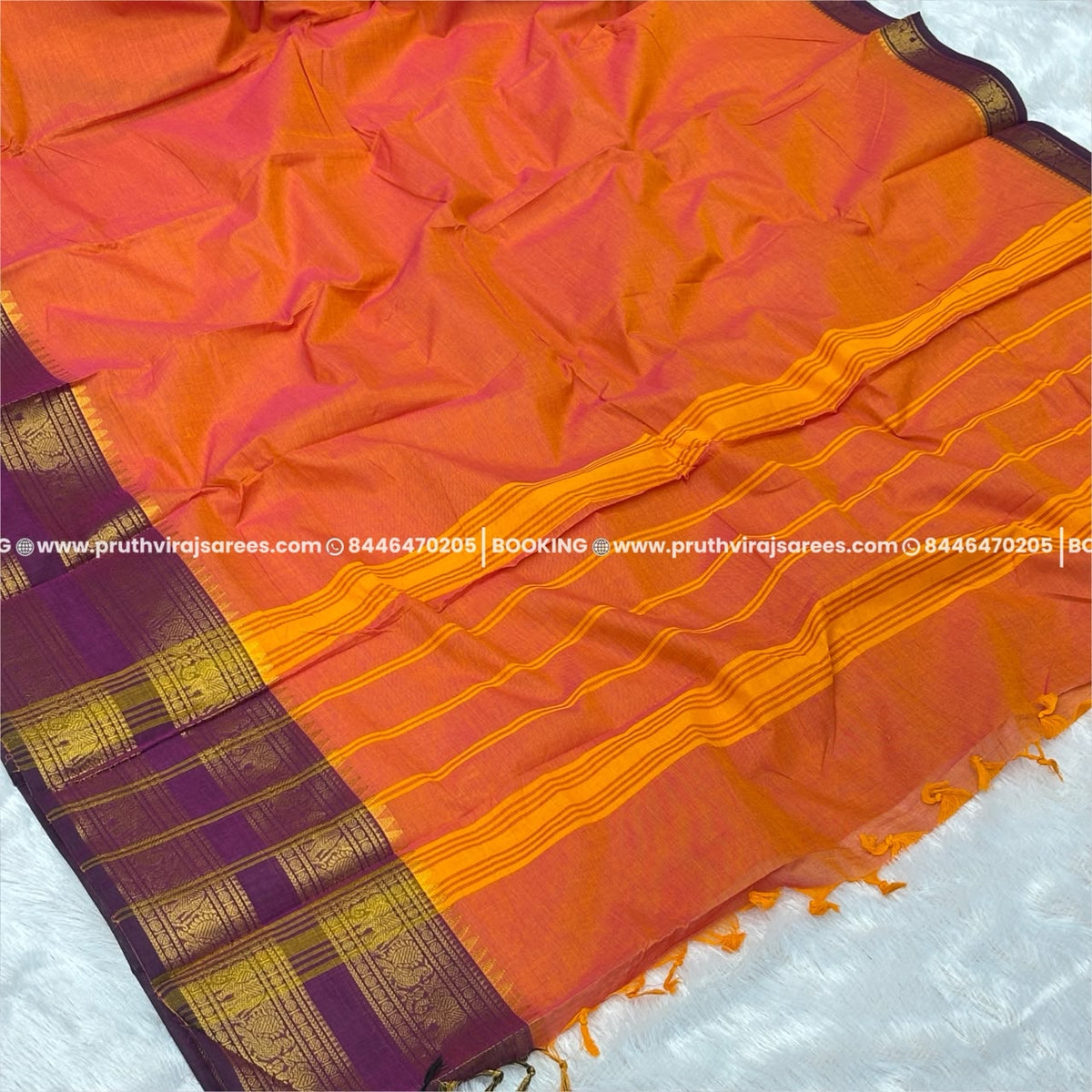 Best Kanchi Cotton Saree –  Orange