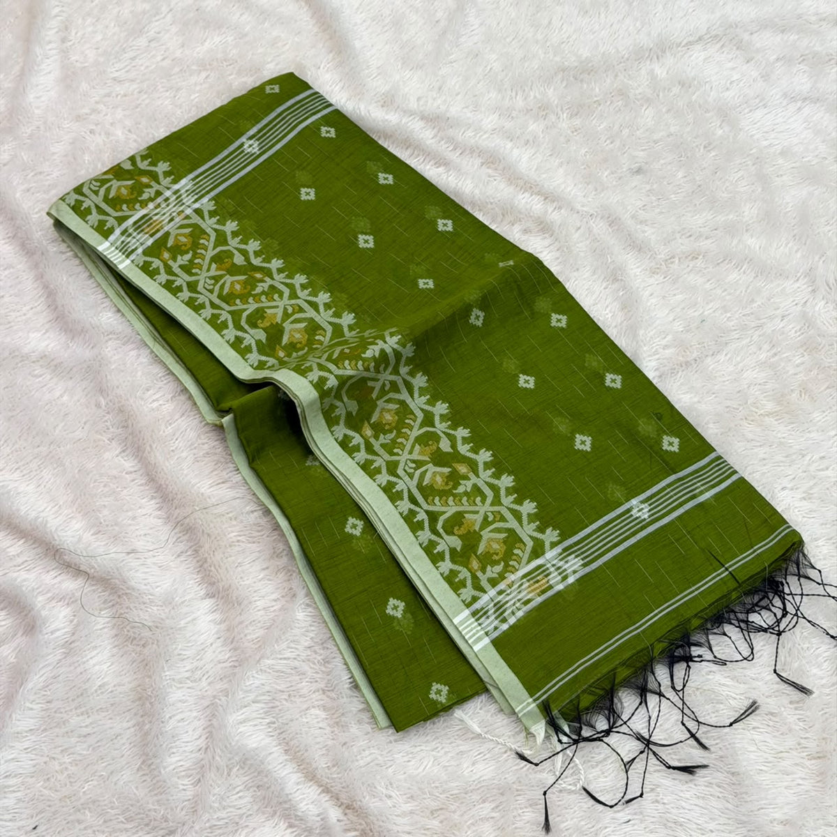Silk Jacquard Saree-  Light Mehandi