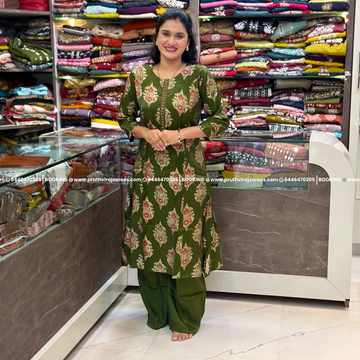 Gajji Silk A-Line Co-Ord Set  - Green