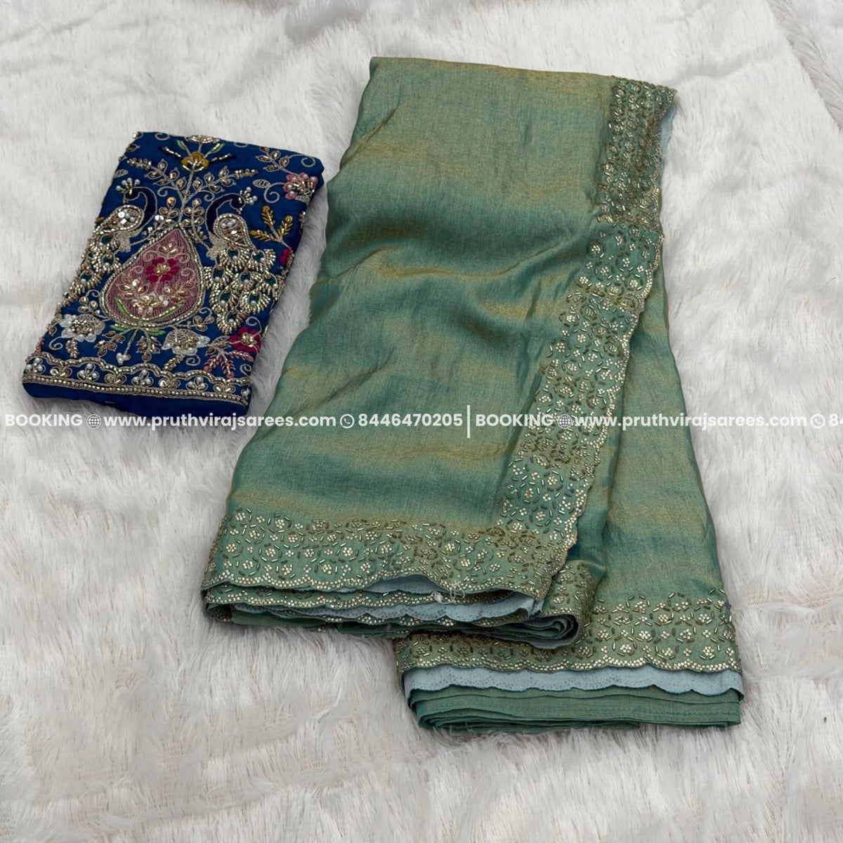 Designer Embellished Saree  - Sky Blue