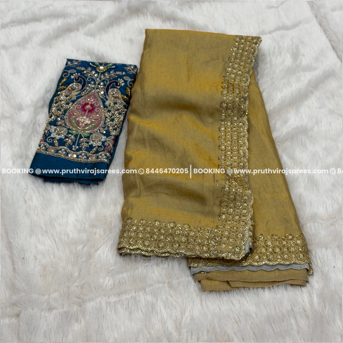 Designer Embellished Saree  - Golden