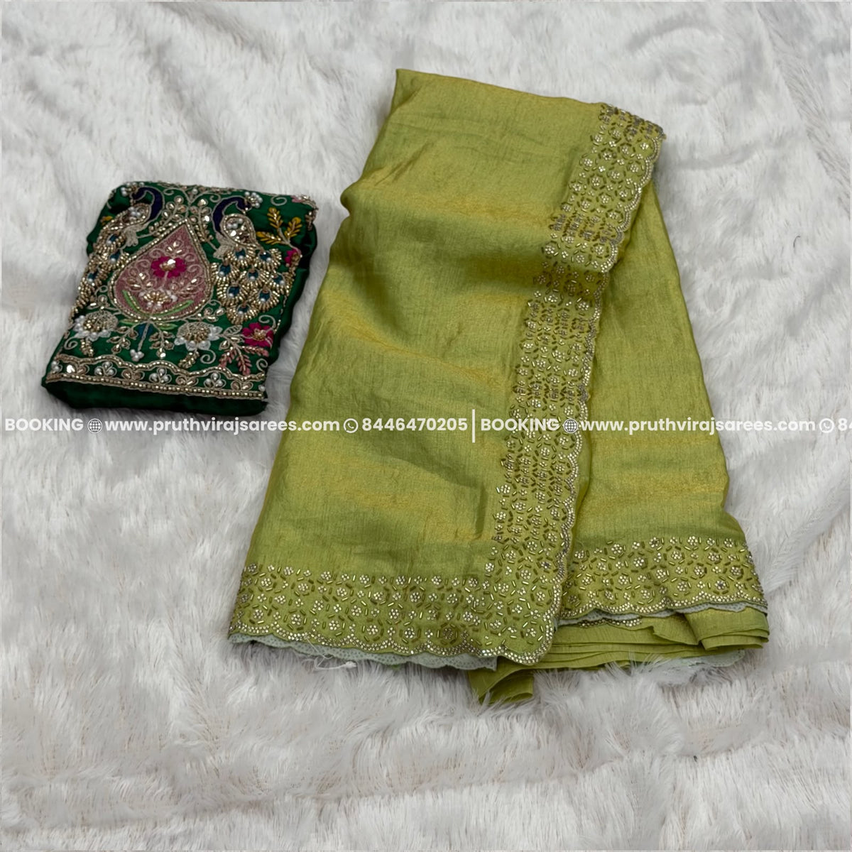 Designer Embellished Saree  - Pista