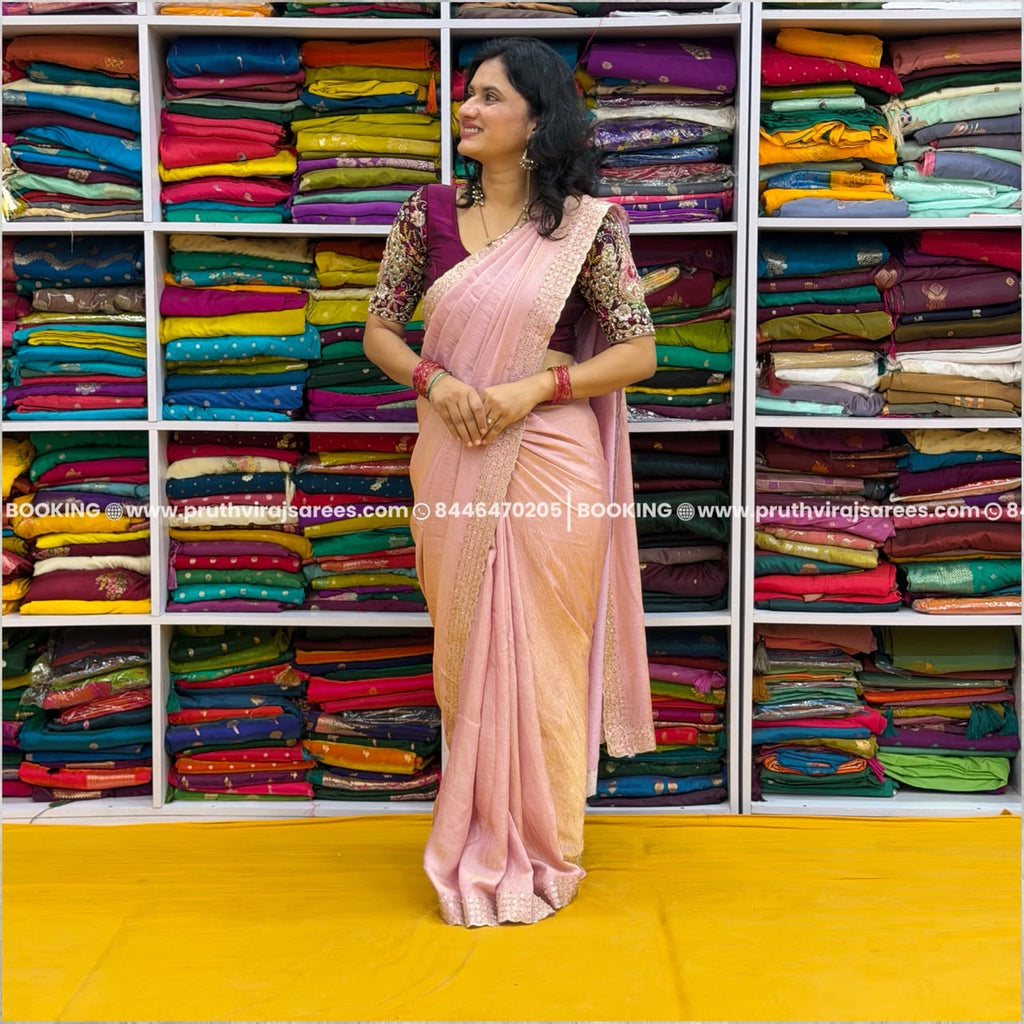 Designer Embellished Saree  - Pink