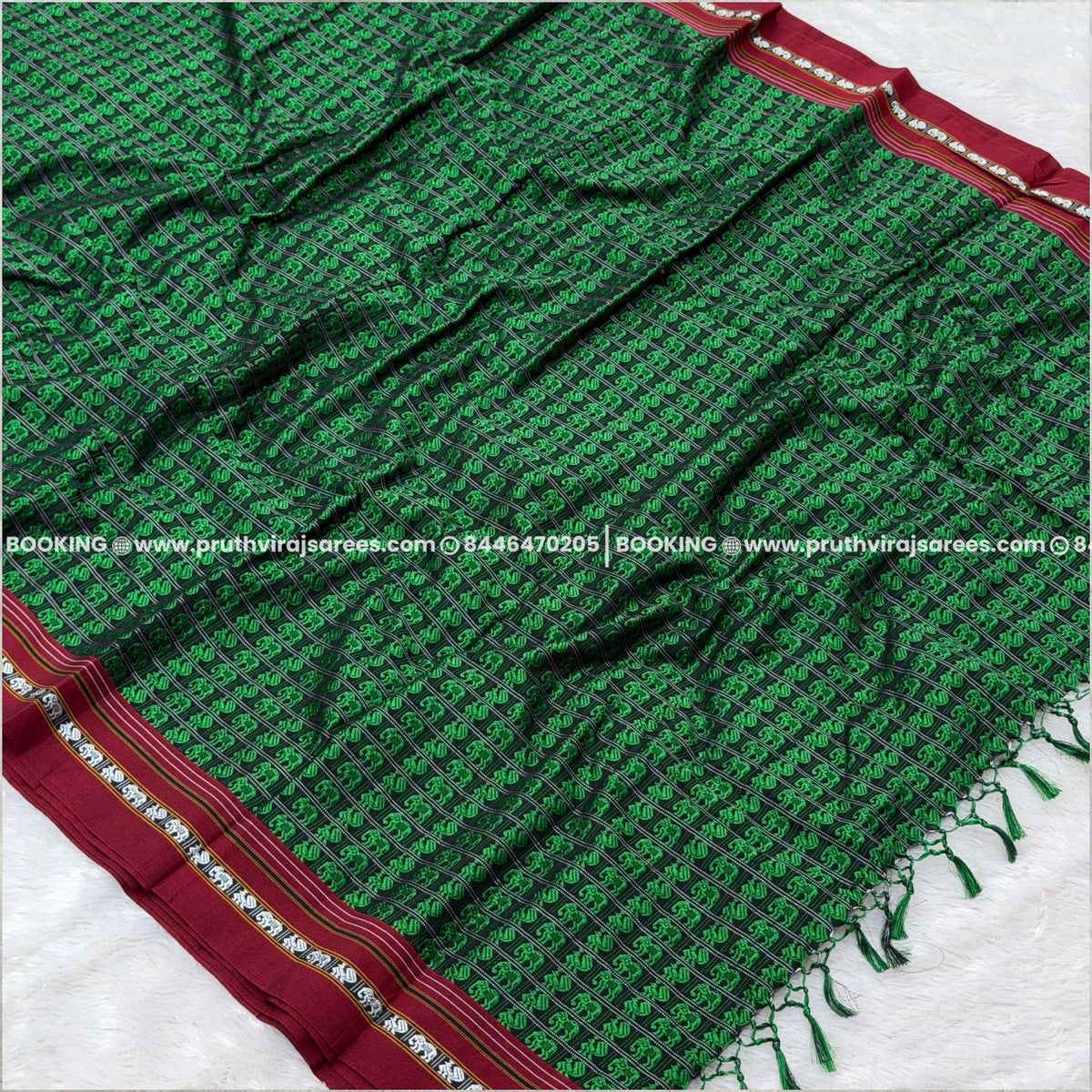✨ Handloom Khan Saree  - Green