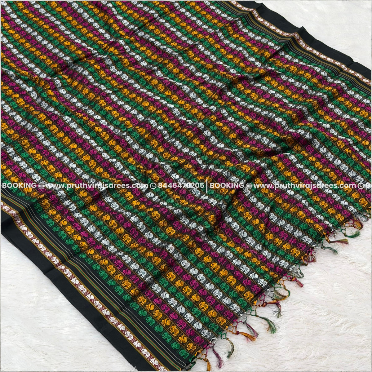 ✨ Handloom Khan Saree - Black  Boarder