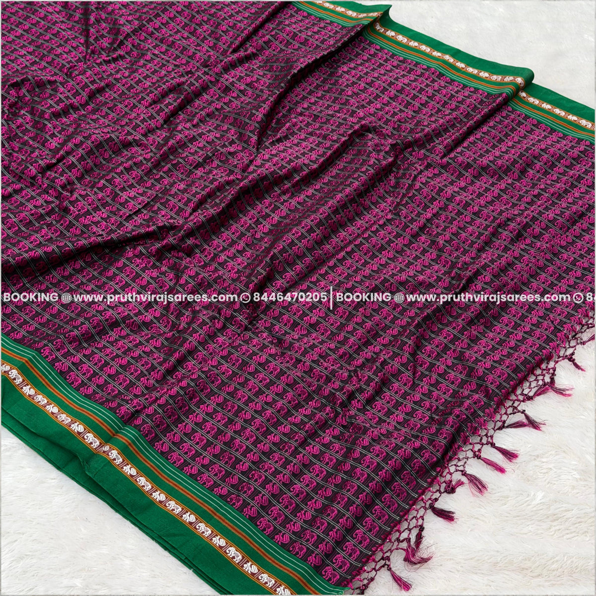 ✨ Handloom Khan Saree  - Amsuli Shade