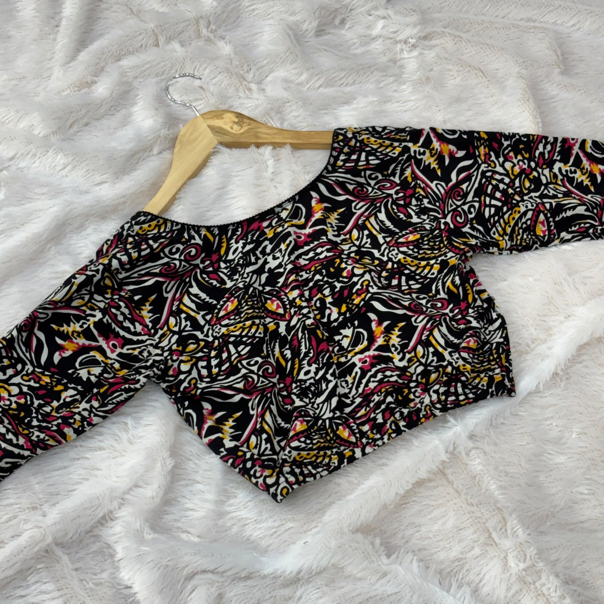 Kalamkari Print  Blouse - black-based multicolour printed