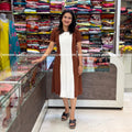 Stretchable Lycra Midi Dress - White And Brown