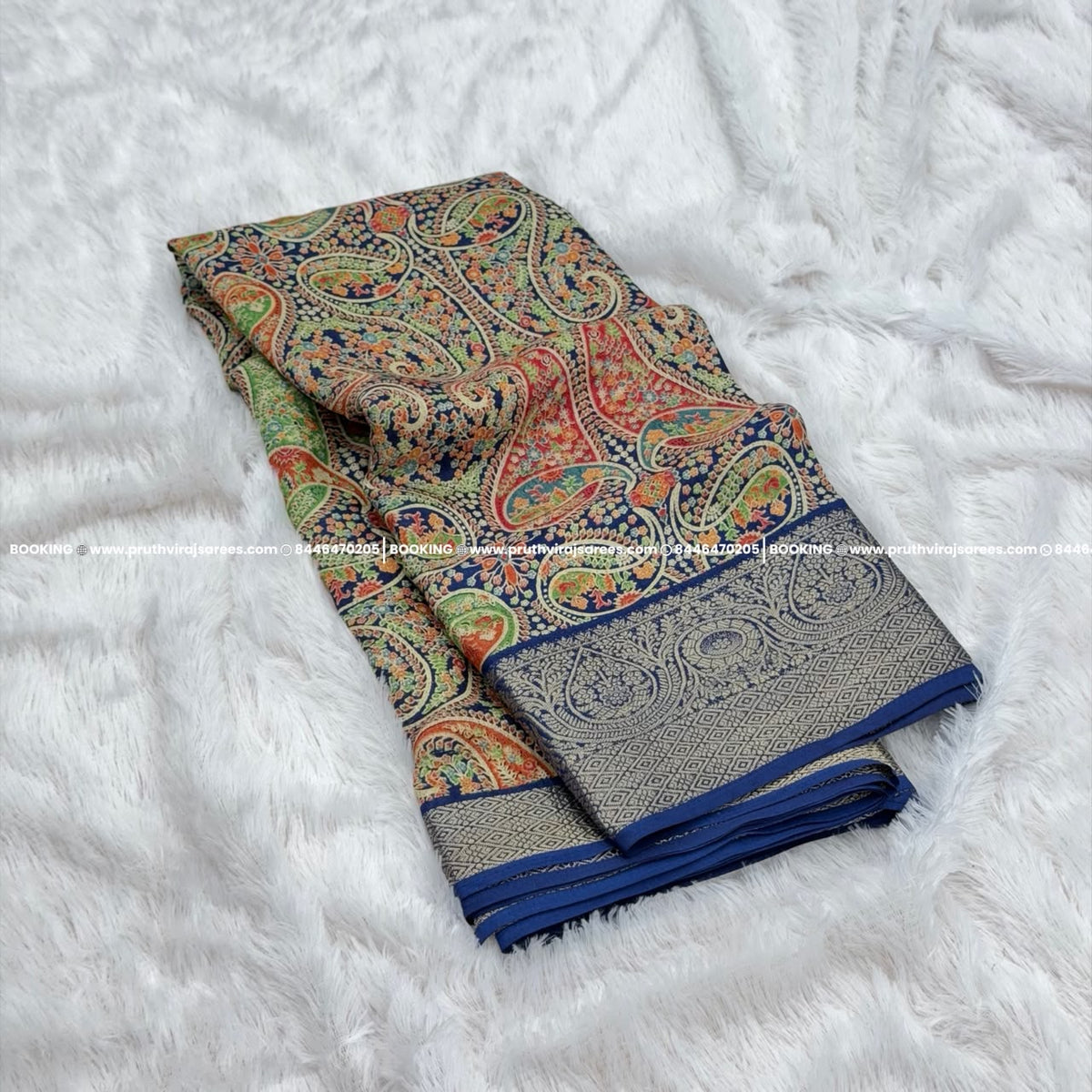 Marshmallow Fabric Saree -  Navy Blue