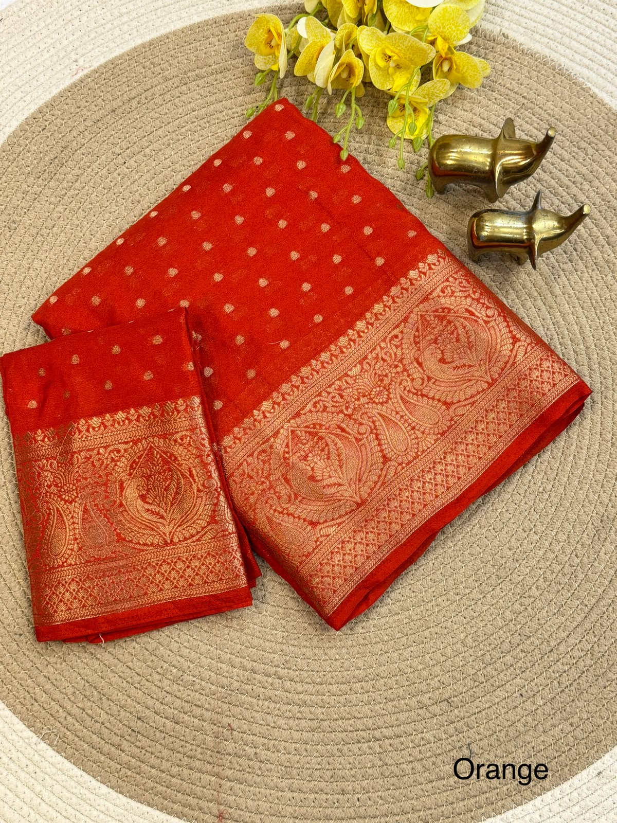 Banarasi Saree with Hazari Butti Work - Orange