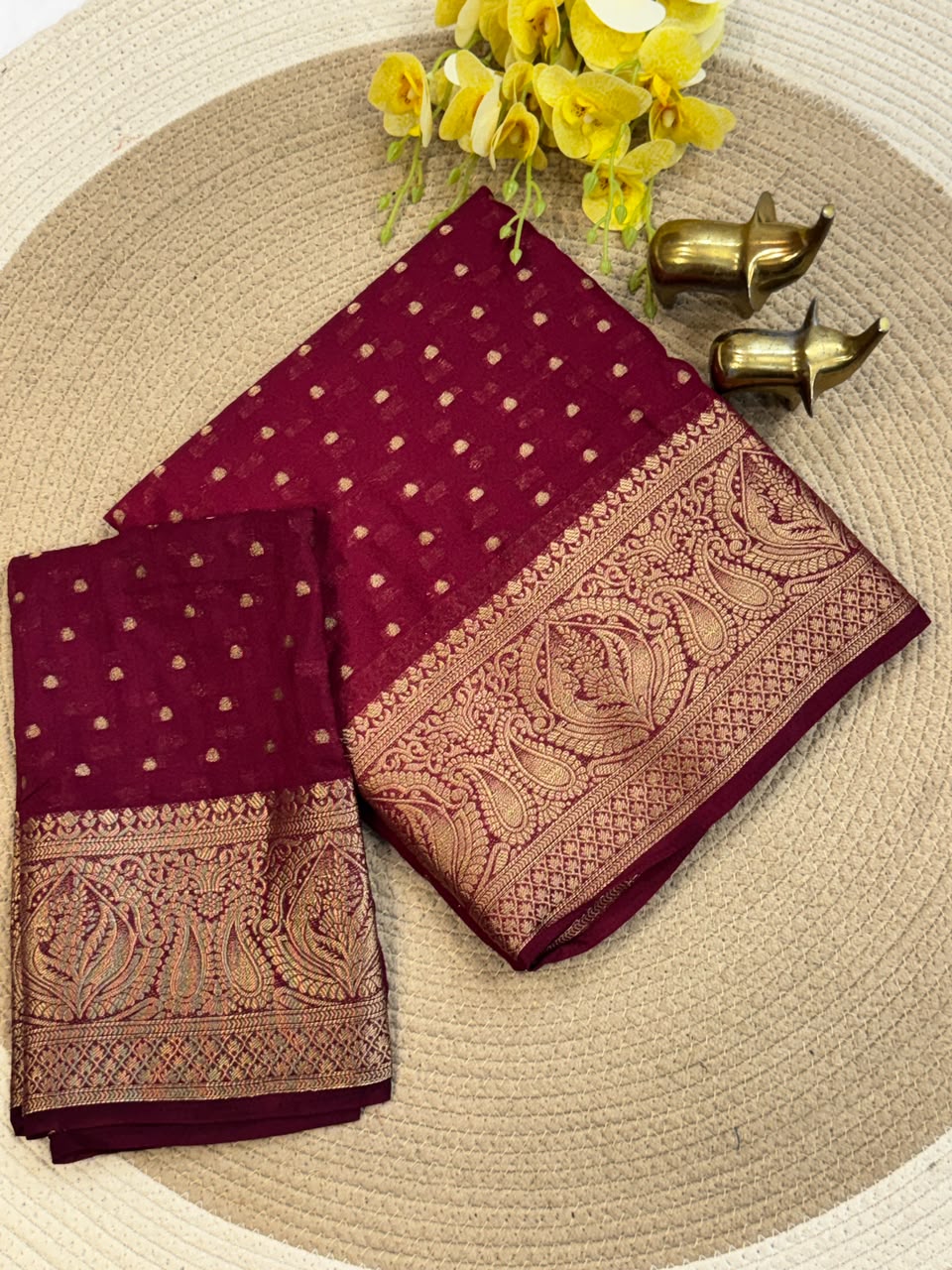 Banarasi Saree with Hazari Butti Work - Marron