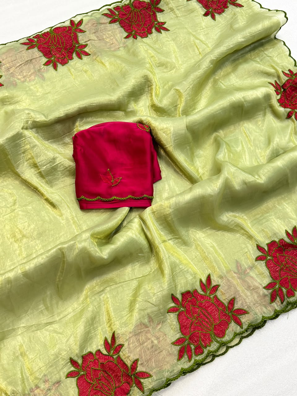 Rose Designer Saree - Pista
