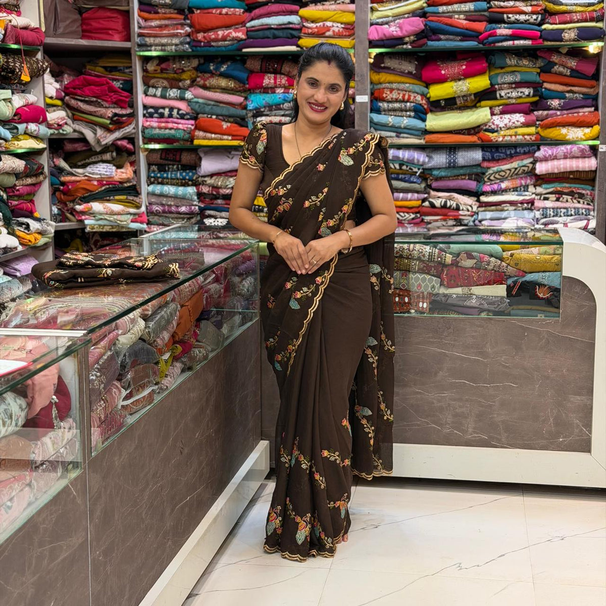 Rich Chocolate Brown Colour Saree