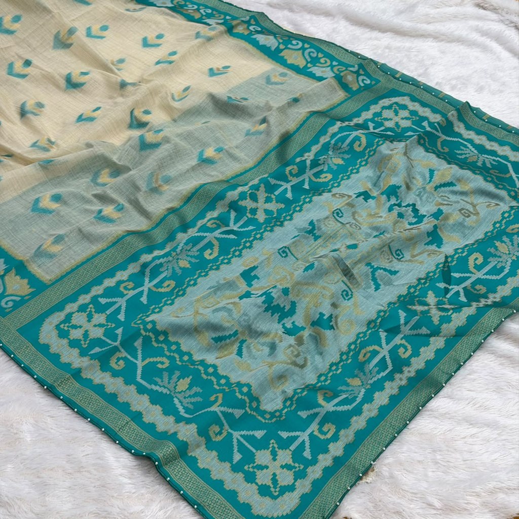 Patila Designer Saree - Off White With Rama