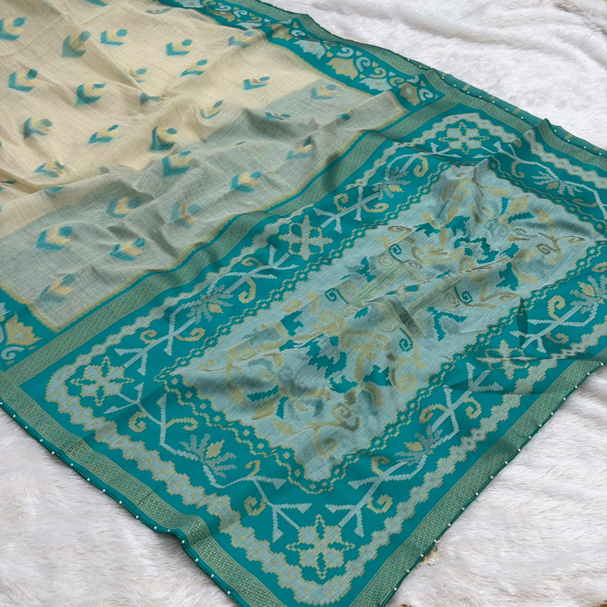 Patila Designer Saree - Off White With Rama