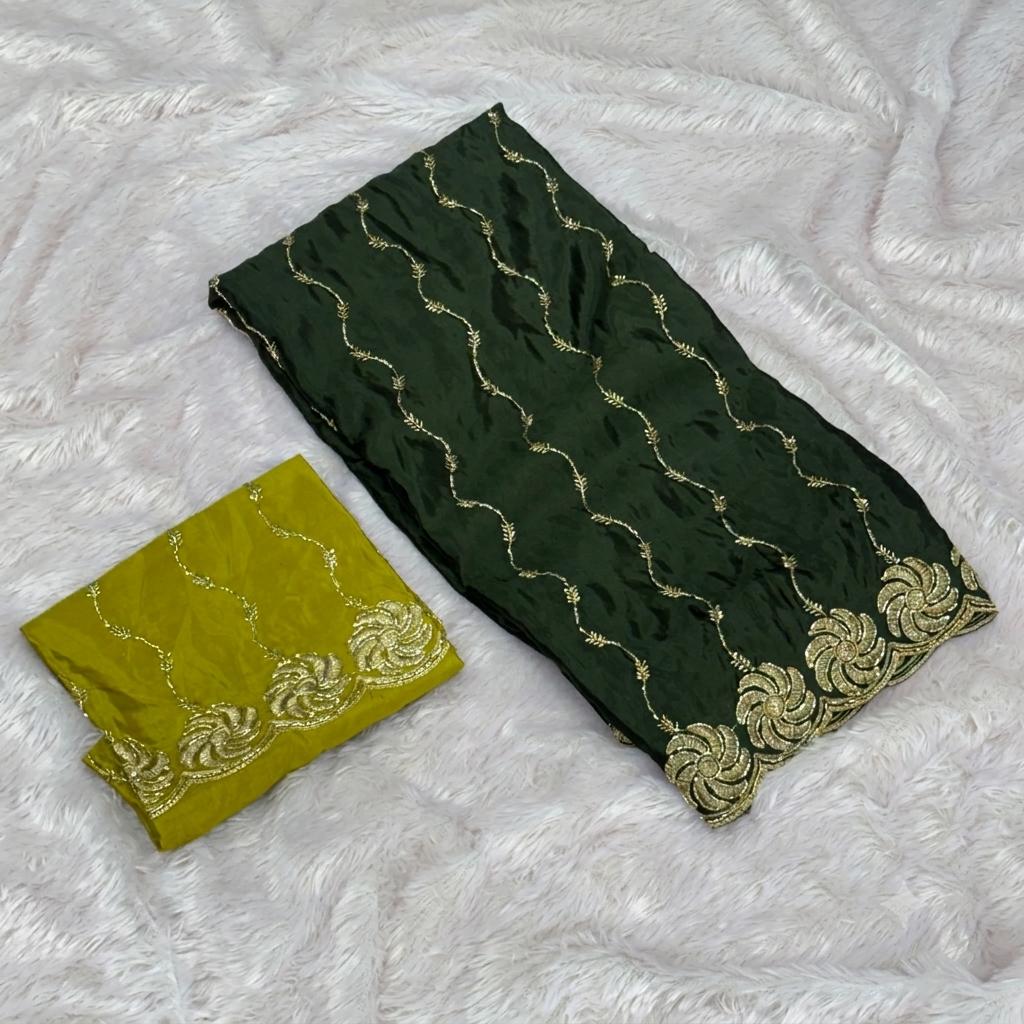 Designer Satin Soft Silk Saree - Green