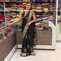 Designer Checks Jute Saree – Black