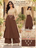 DABU COTTON DESIGNER KURTI PLAZO SET - Brown