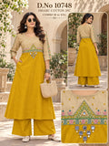 DABU COTTON DESIGNER KURTI PLAZO SET - Yellow