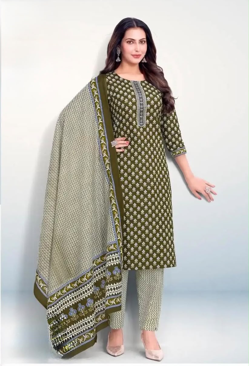 Point 8 Brand Cotton Dress Set - Mehandi