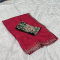 Designer Embellished Saree - Maroon Dark Green designer blouse