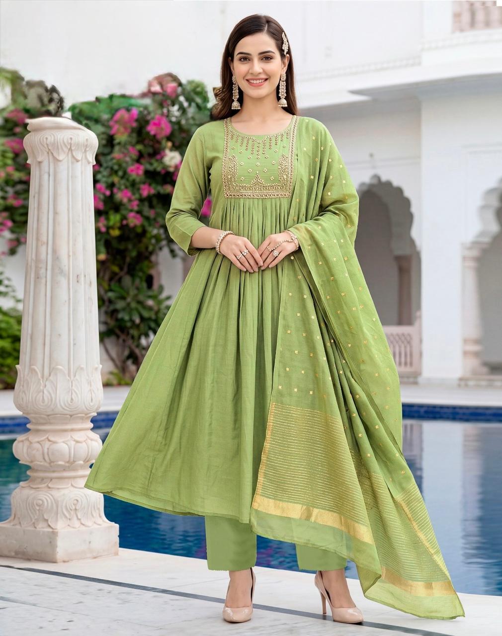 Miss Chiffon Designer Dress – Parrot Green