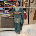 Glass Fabric Designer Dress Set- Blue