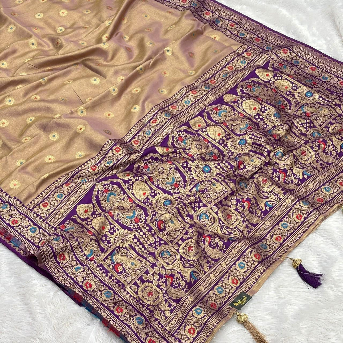 Kathpadar Shalu Designer Saree - Chiku Colour