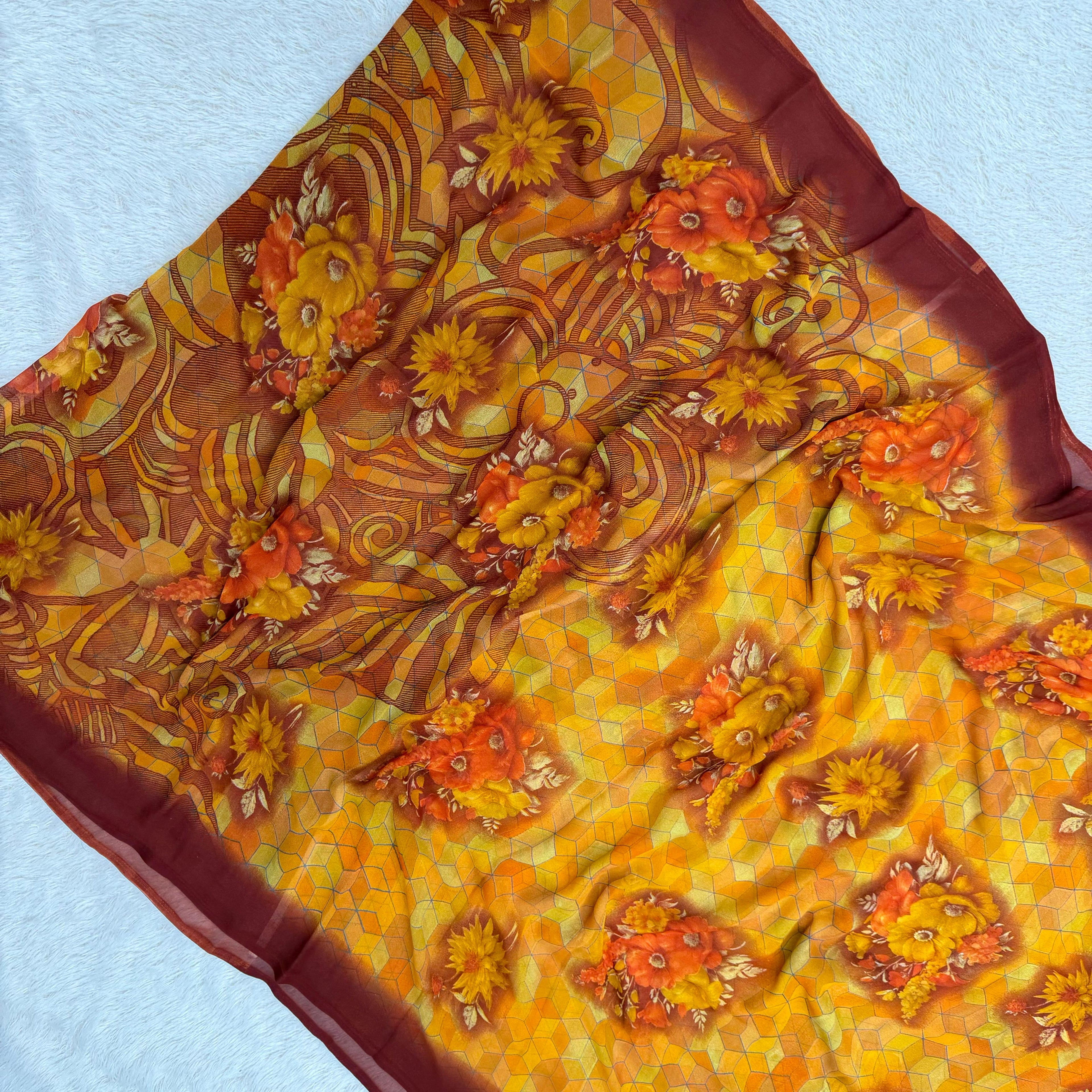 Tropical Garden Flow Chiffon Saree