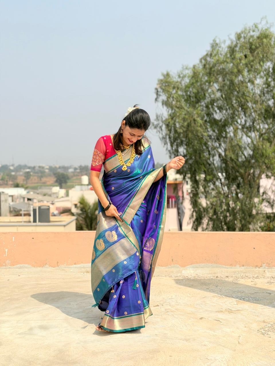 Bhumkai Jijamata pallu paithani saree