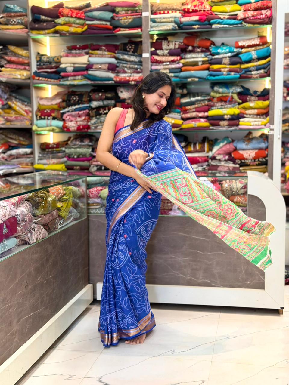Jaipuri mal cotttone saree - BLUE