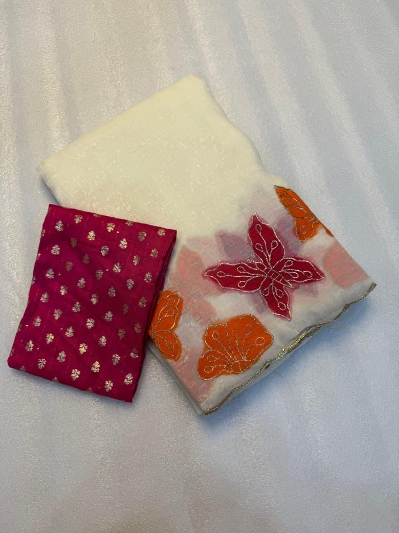 Butterfly Wings Soft Chiffon Designer Saree - Off White