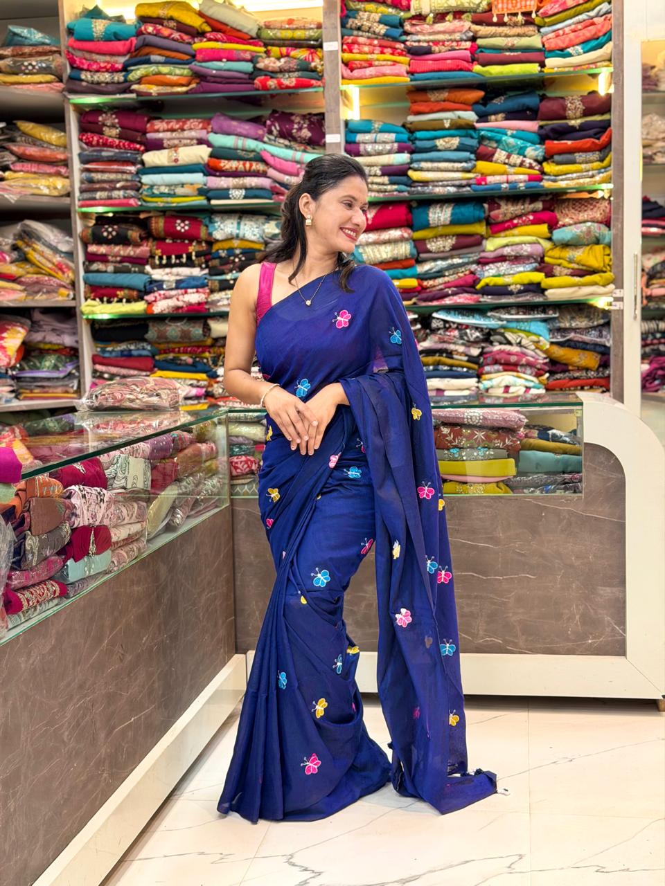 Butterfly thread work saree