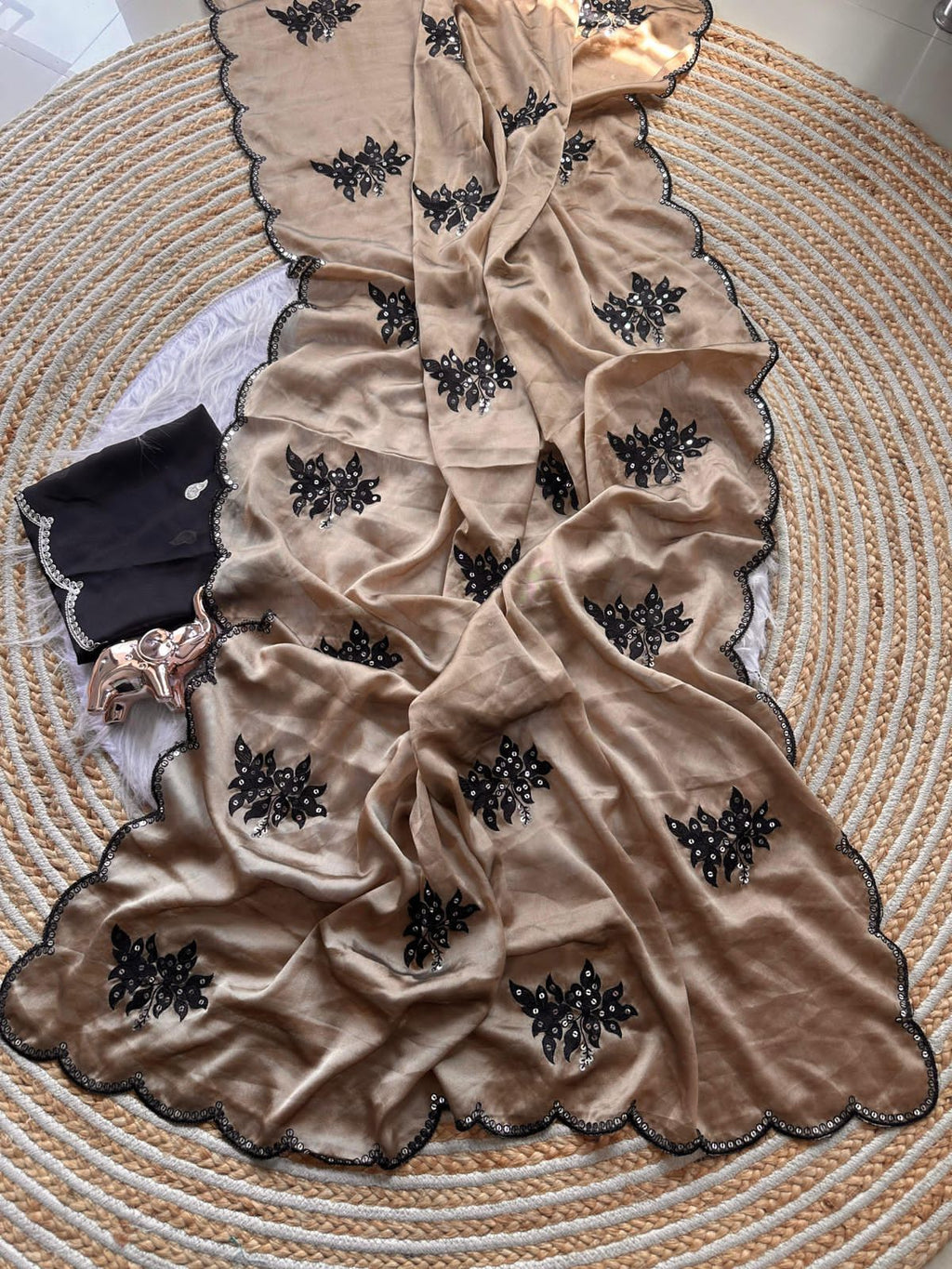 Black floral embroidery Saree