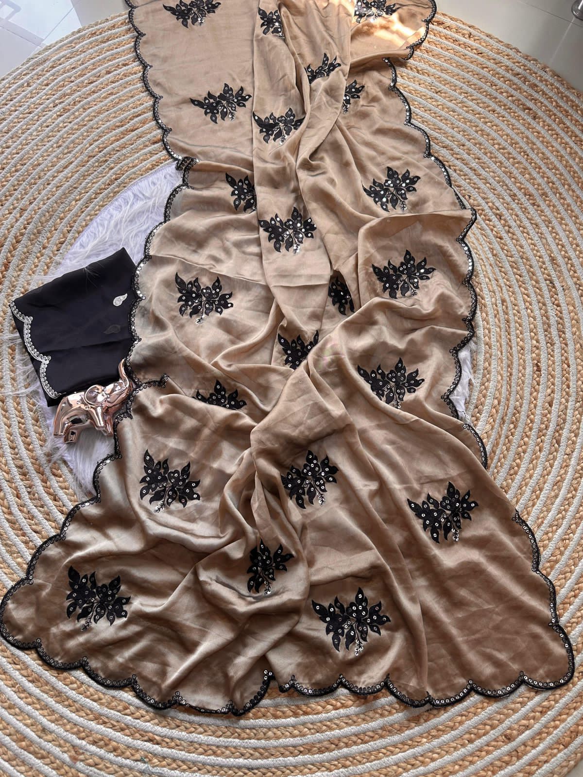 Black floral embroidery Saree