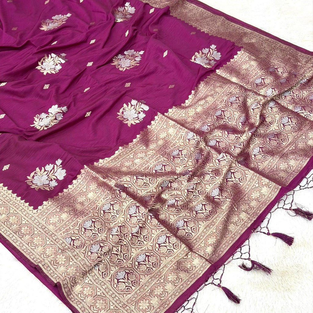 3D floral pattern Saree - Wine