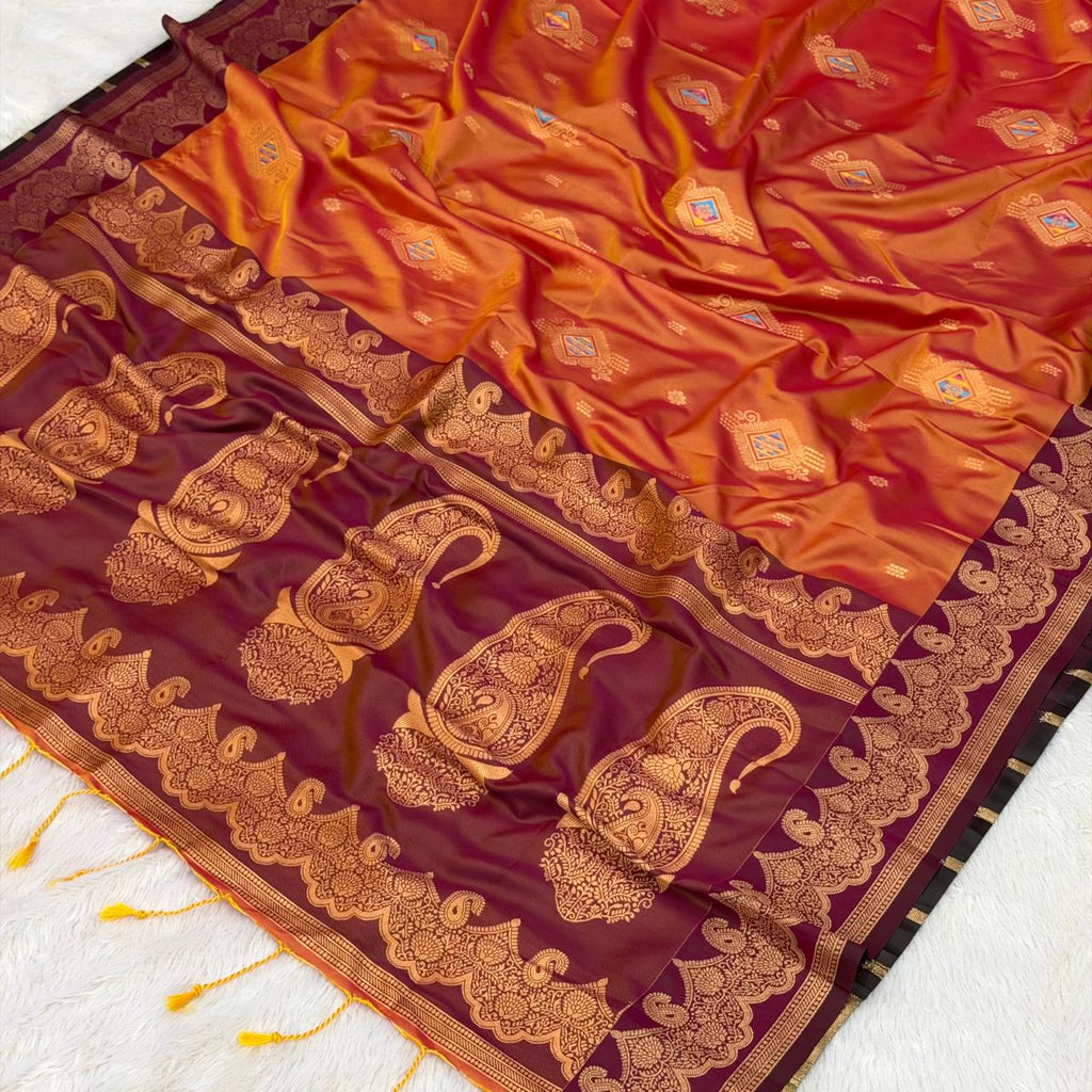koyari  pallu soth pattern saree- Orange _ Aboli