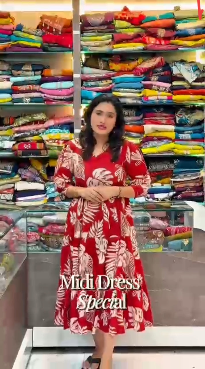 cotone midi dress - Red